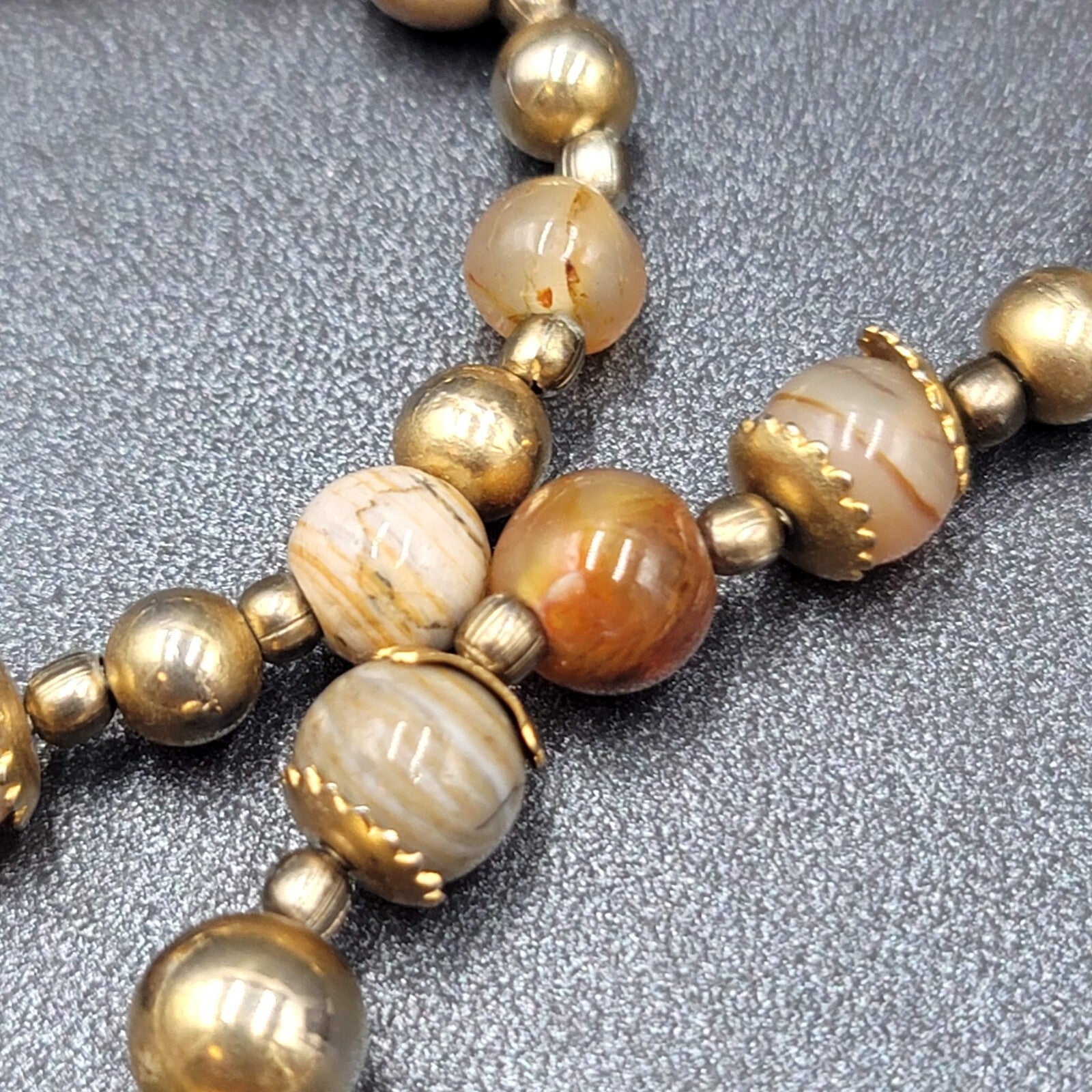 Multicolor Stone Bead Necklace Gold tone Spacers Hook Closure 22"