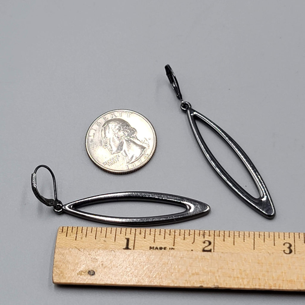 Joan Rivers Pierced Earrings Black Metal Open Drop Long 2"