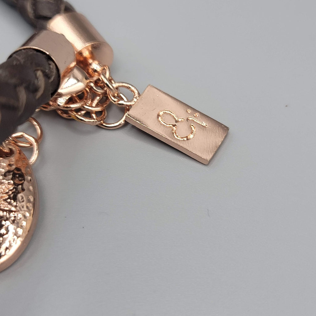Statement Signed Necklace Rhinestone Pendant Braided Leather Cord 18"-21"