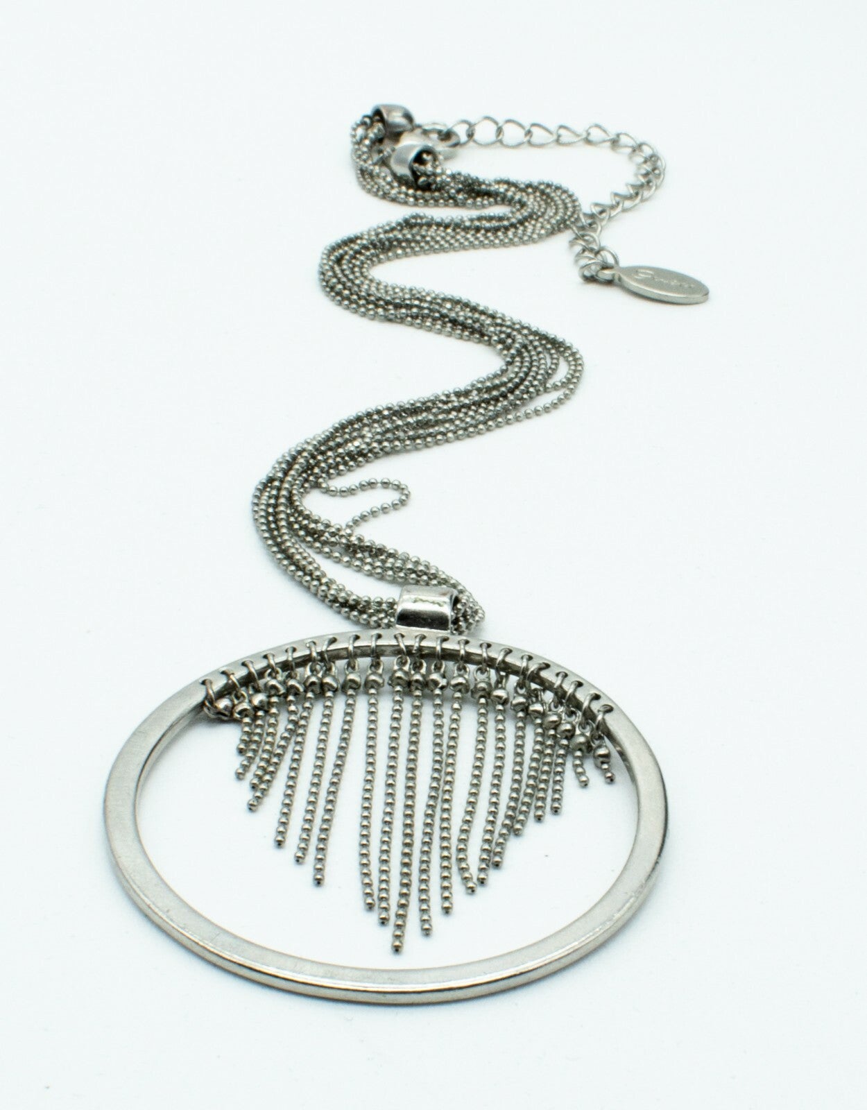 Silvertone Guess Chain Pendant Necklace Costume Estate Jewelry 16" - 19"