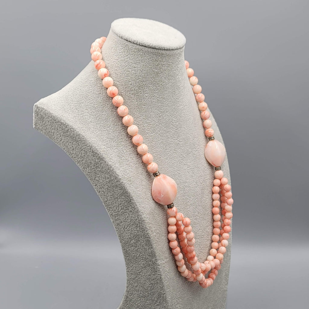 Vintage Pink Swirl Bead Necklace Layered Statement 24 in