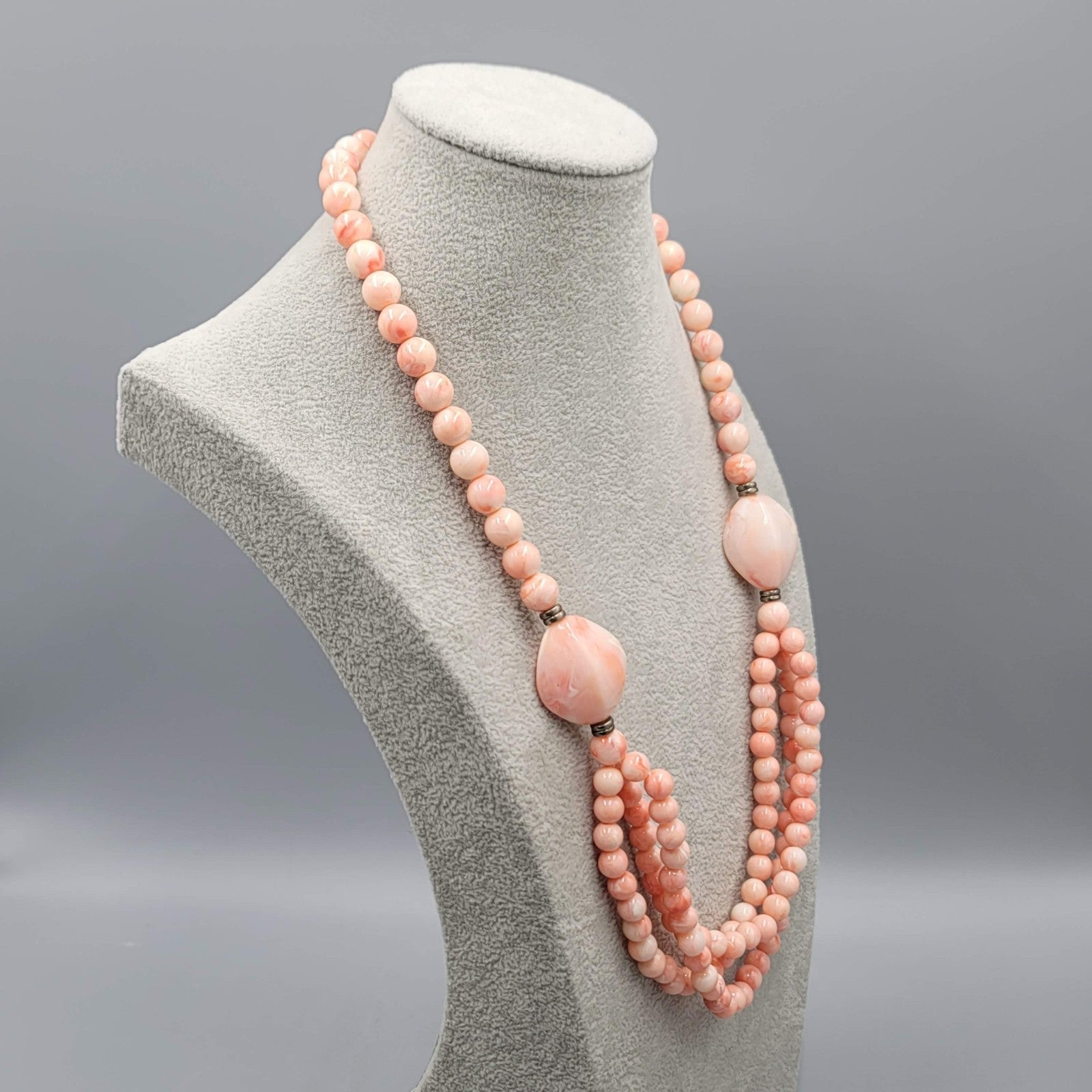 Vintage Pink Swirl Bead Necklace Layered Statement 24 in