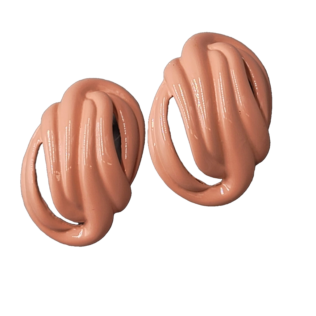 Vintage Peach Enamel Statement Pierced Earrings Solid Drop 1.5"