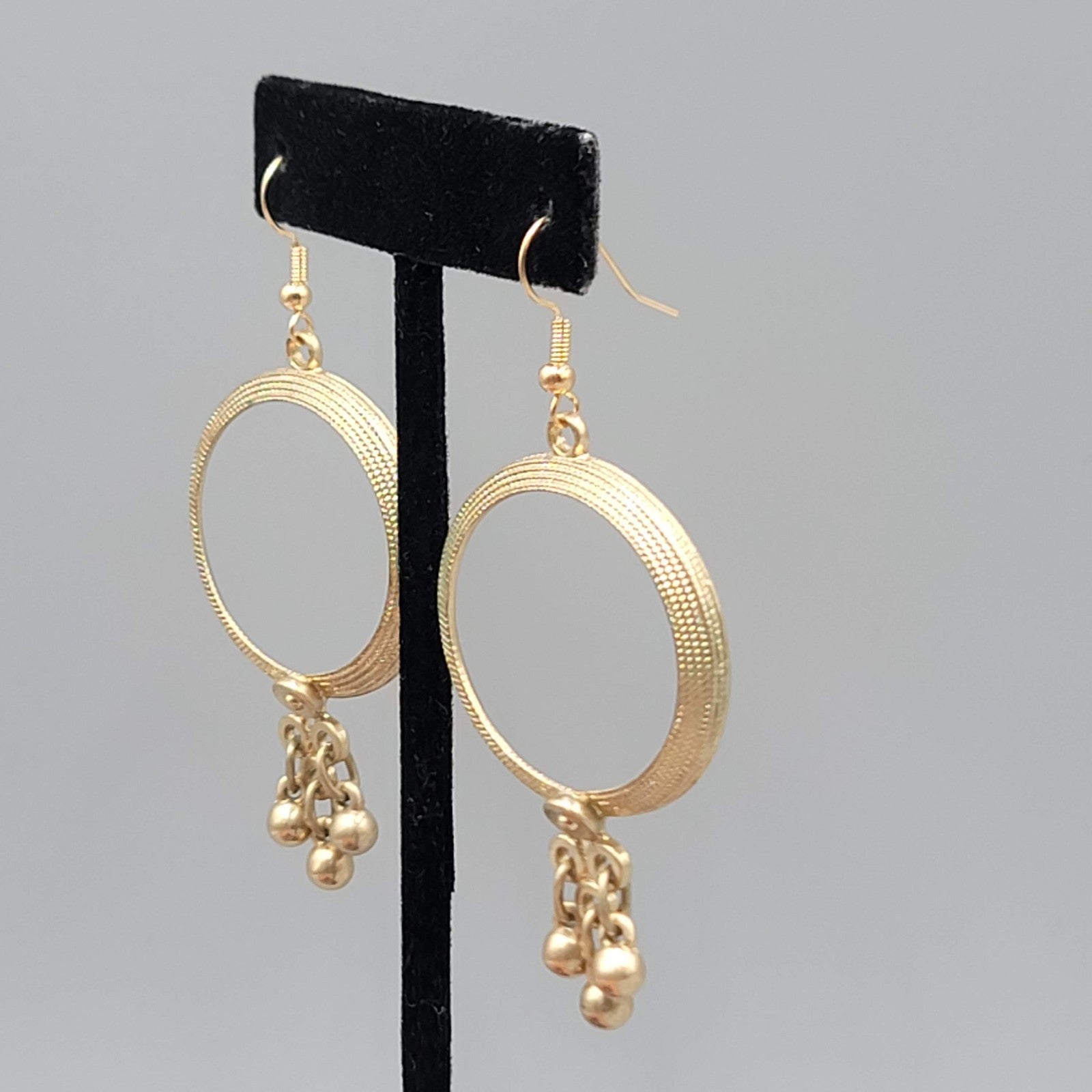 Vintage Open Circle Pierced Earrings Gold tone Dangle Charms 2 in