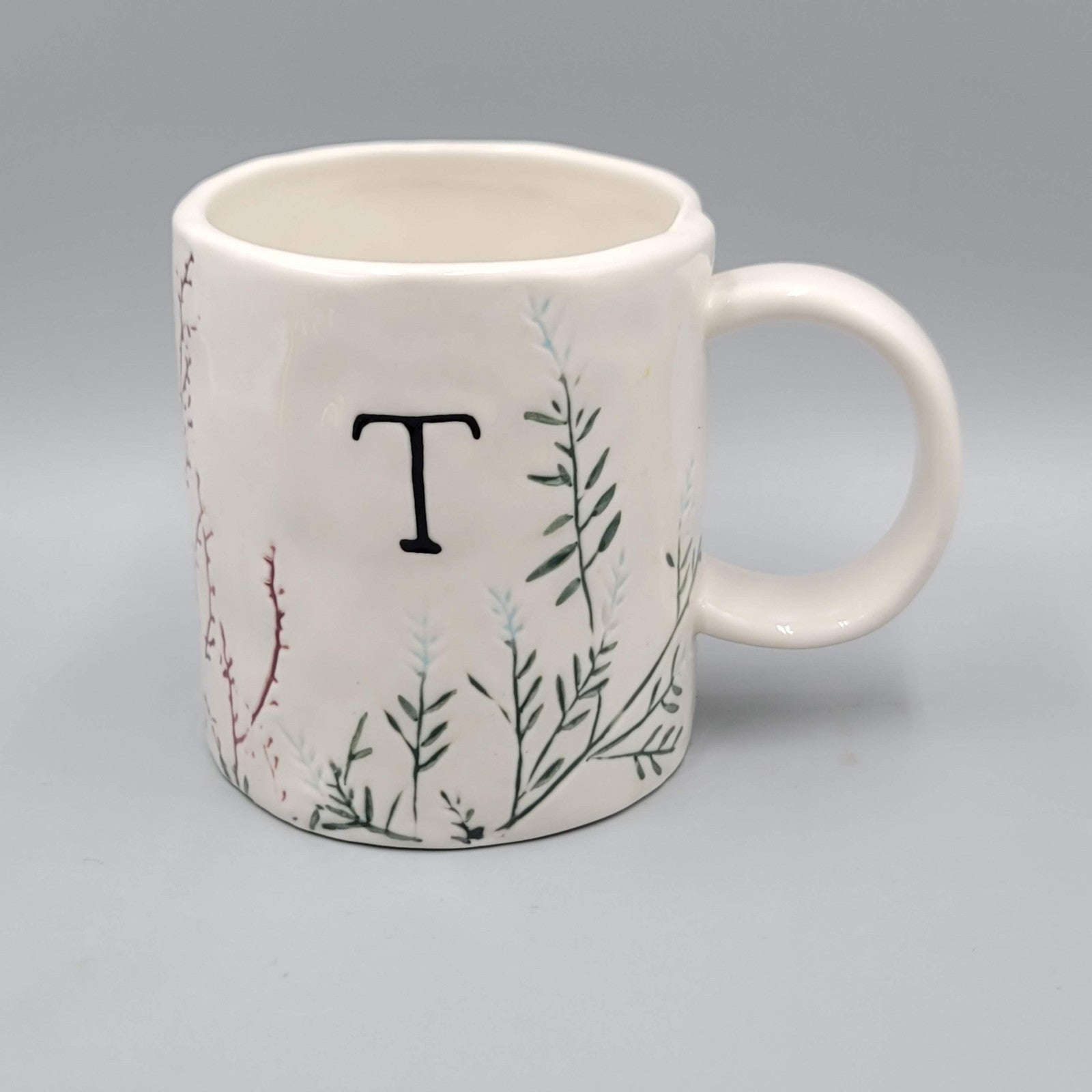Anthropologie Mug DAGNY T Monogram Initial Letter Floral Coffee Cup Anthropology