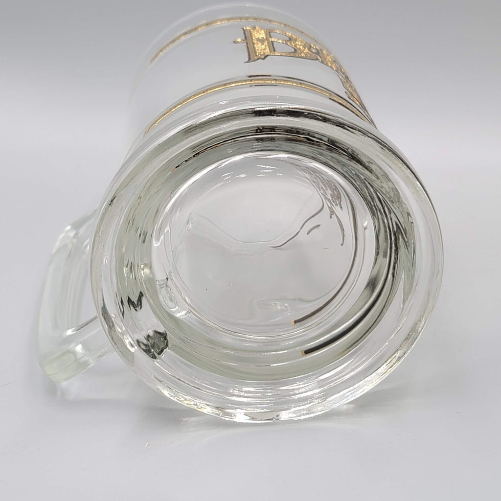 Vintage Glass Beer Mug Five Cent Gold Trim Tavern Barware