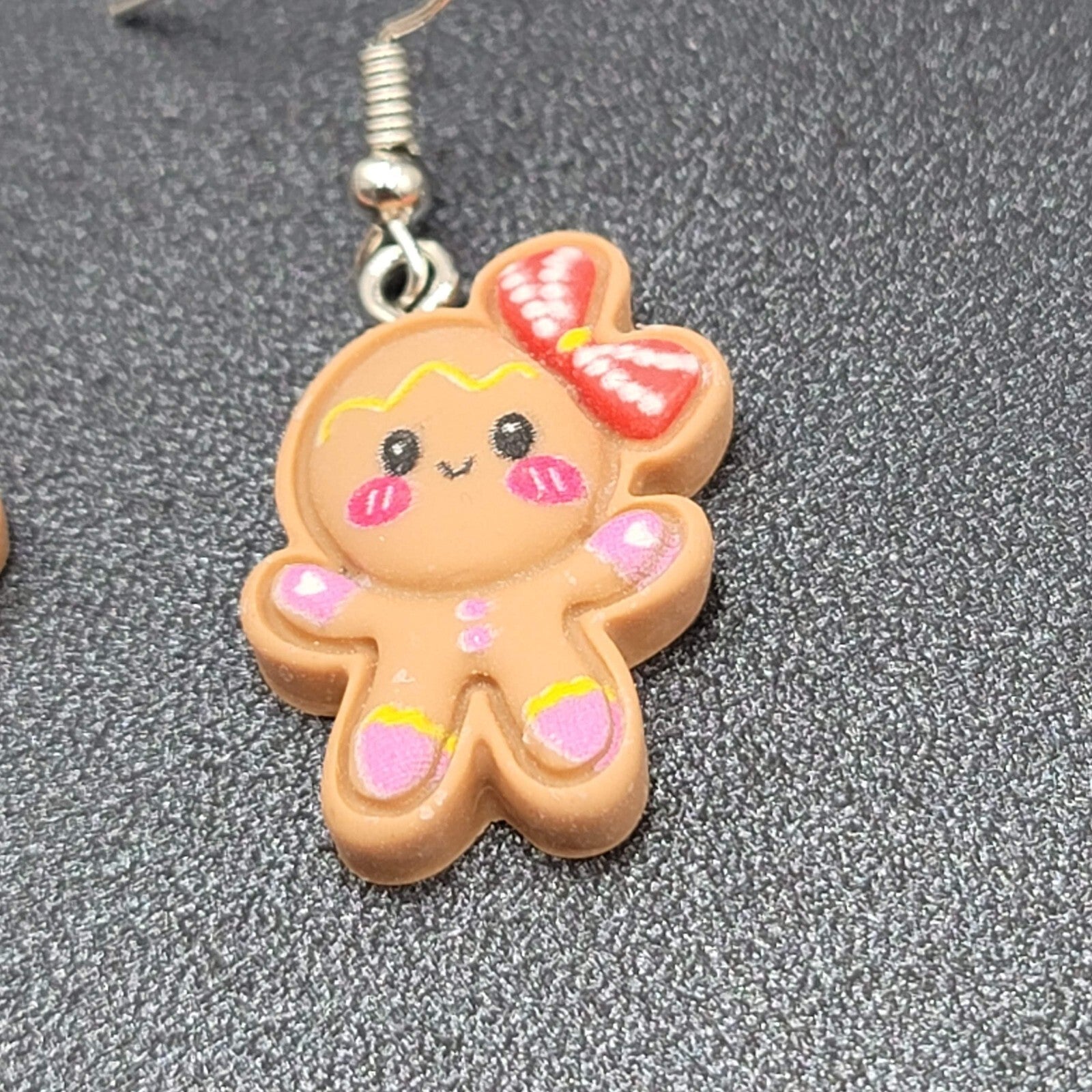 Gingerbread Girl Christmas Pierced Earrings Puffy 3D Dangle 1"