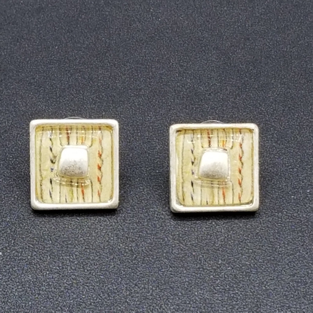 Pierced Earrings Chico's Silver tone Geometric Square Clear Glass Stud 3/4"