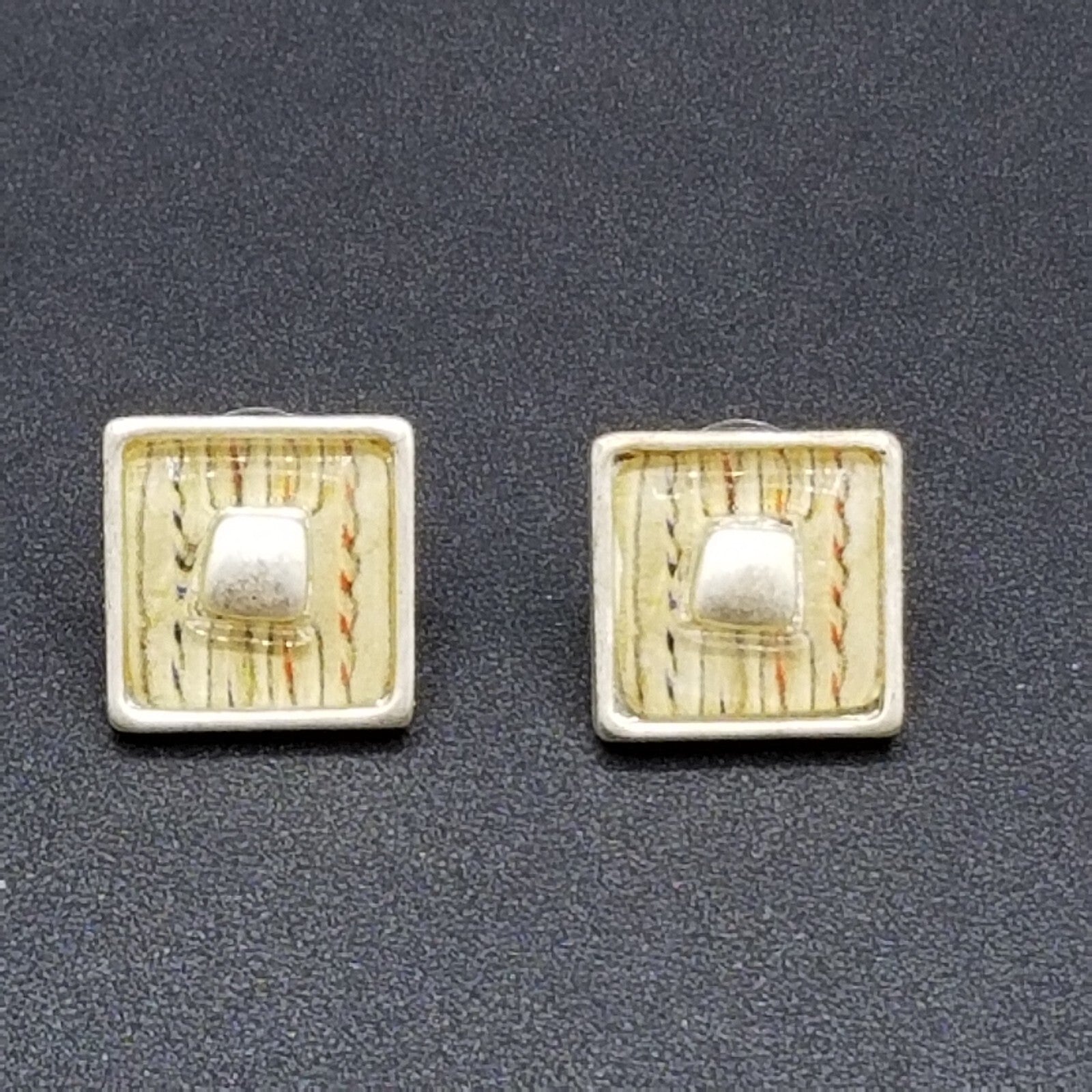 Pierced Earrings Chico's Silver tone Geometric Square Clear Glass Stud 3/4"