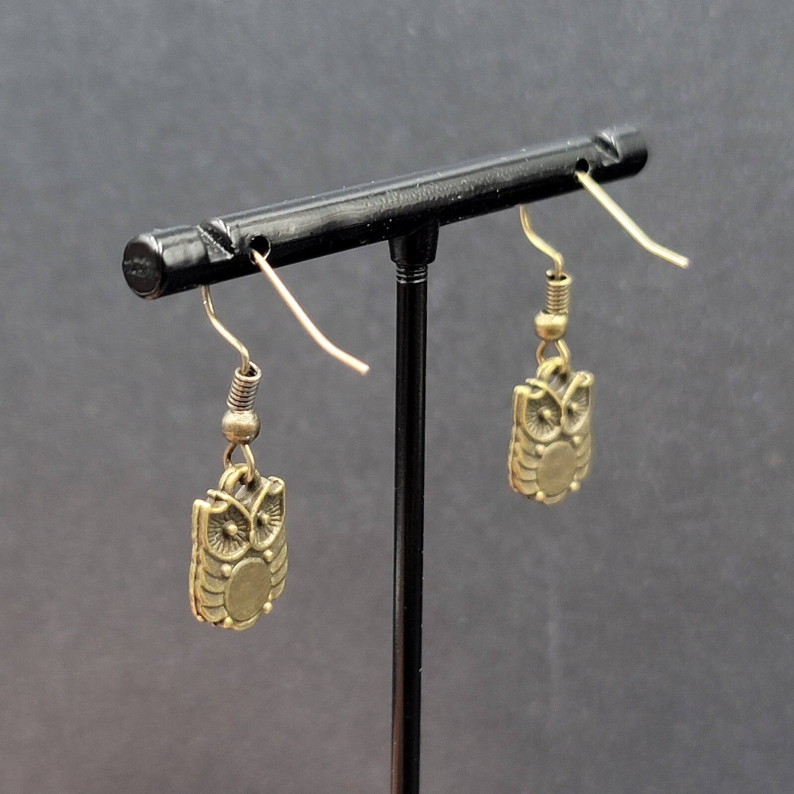 New OWL Pierced Earrings Bronze tone Dainty Dangle 1/2"
