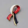 Vintage Ribbon Brooch Red White Blue Enamel Gold tone Patriotic 2.25"