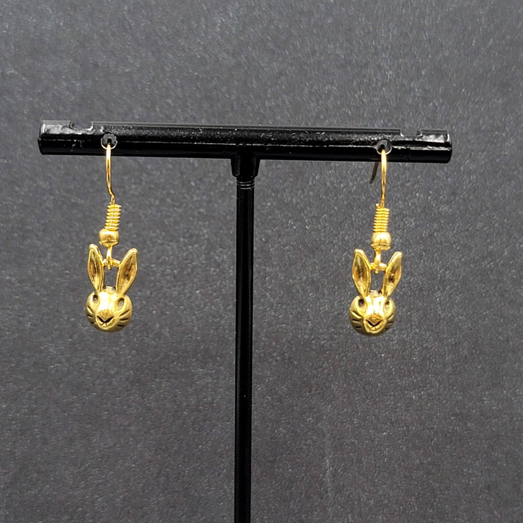 New Bunny Rabbit Pierced Earrings Gold Plated Dangle 1/2"