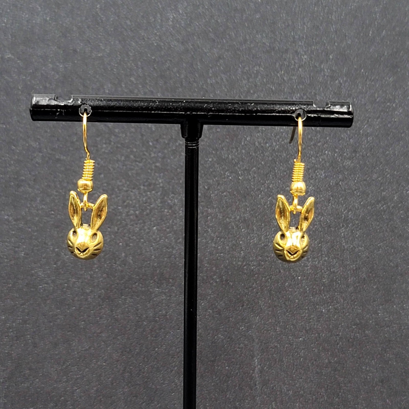 New Bunny Rabbit Pierced Earrings Gold Plated Dangle 1/2"