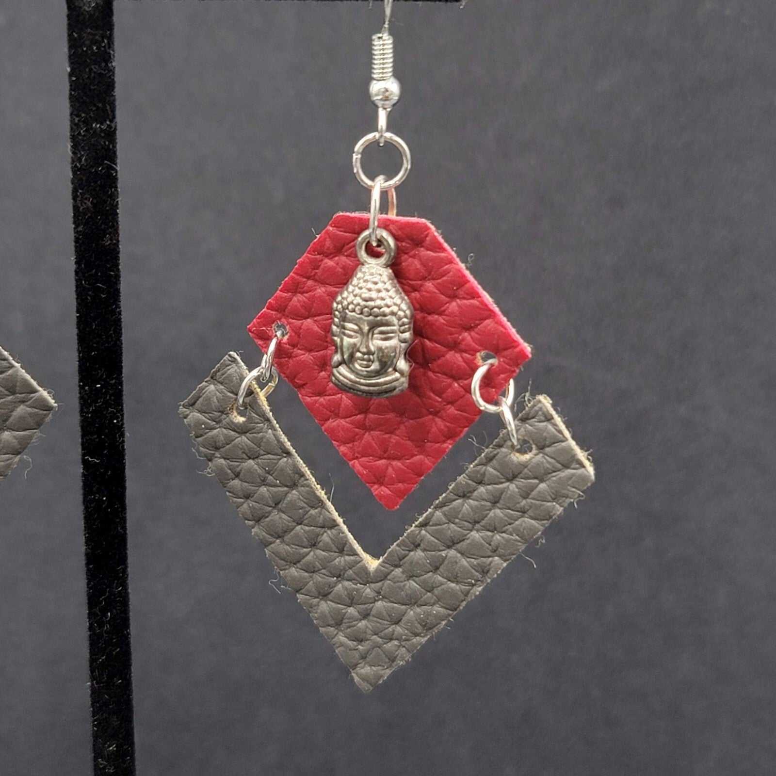 Buddha Pierced Earrings Red Brown Felt Dangle Lightweight 2"