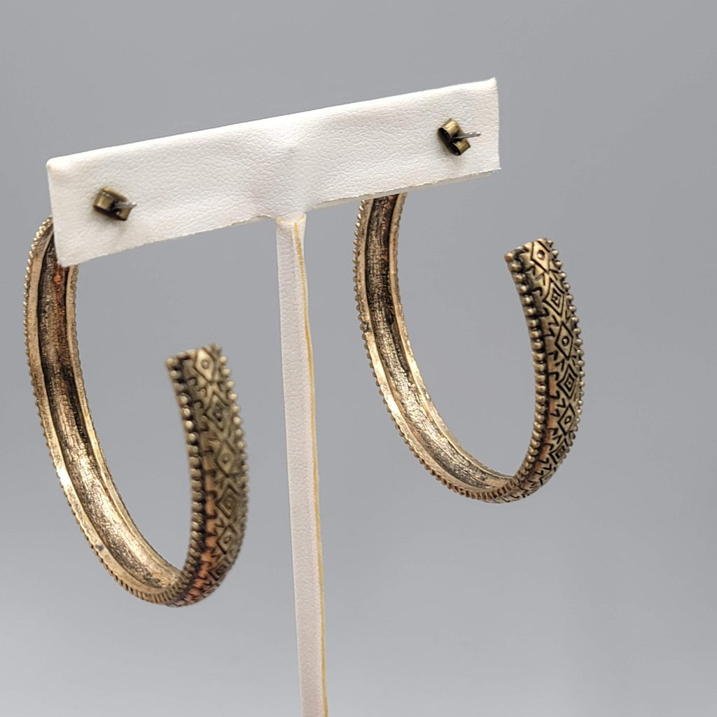 Large Textured Hoops Pierced Earrings Bronze tone 2 in