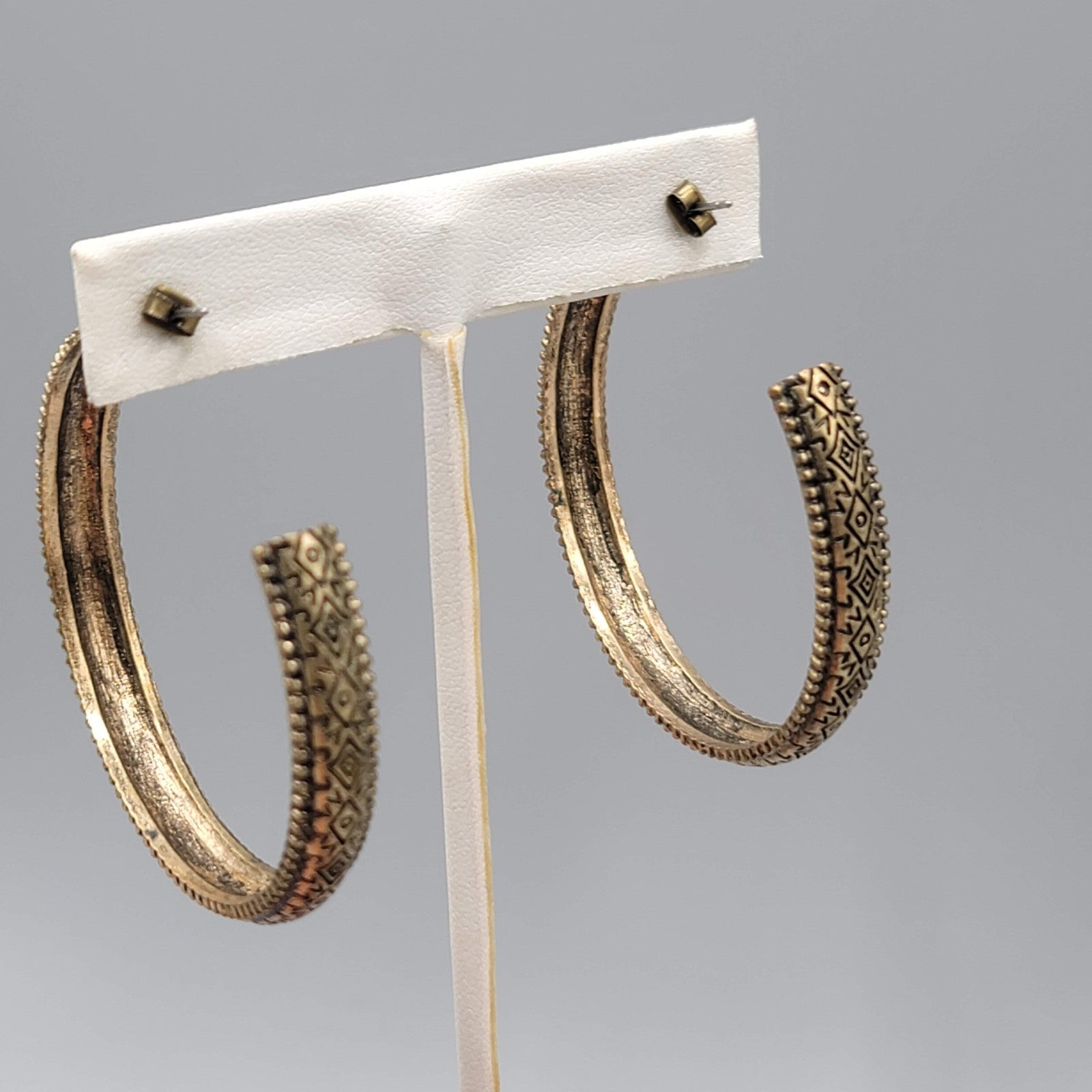 Large Textured Hoops Pierced Earrings Bronze tone 2 in
