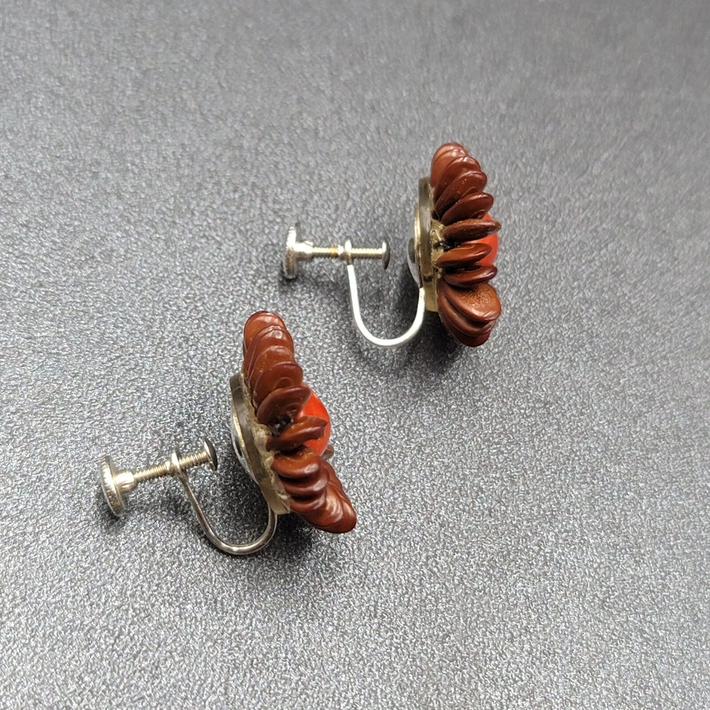 Vintage Clip on Earrings Apple Seed Flower Studs 7/8"