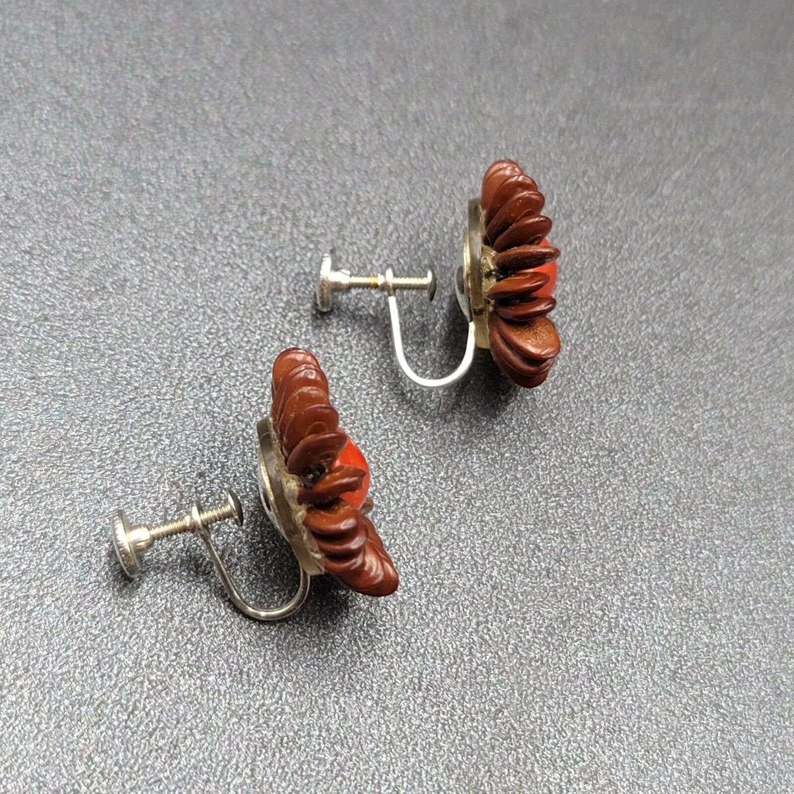 Vintage Clip on Earrings Apple Seed Flower Studs 7/8"
