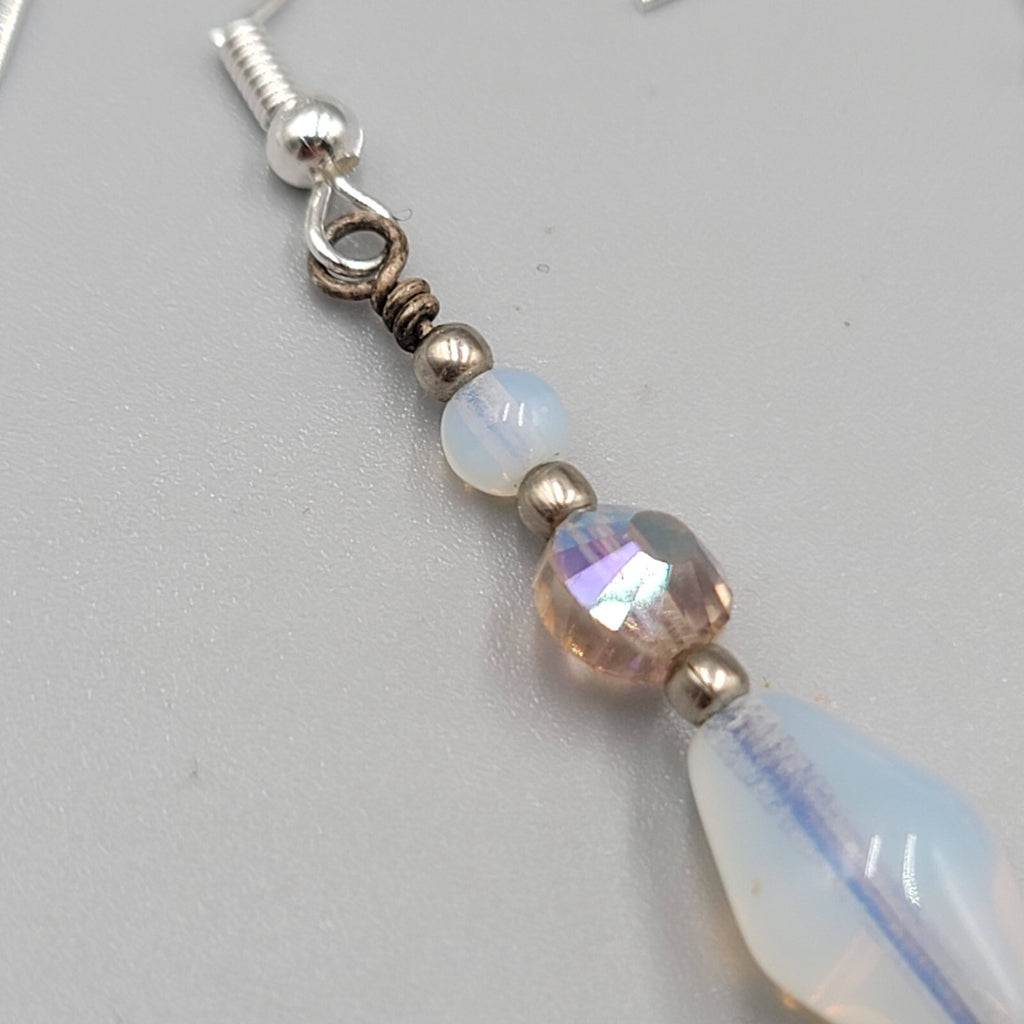 Sterling Silver Pierced Earrings Blue Iridescent Bead Dangle 1.75"