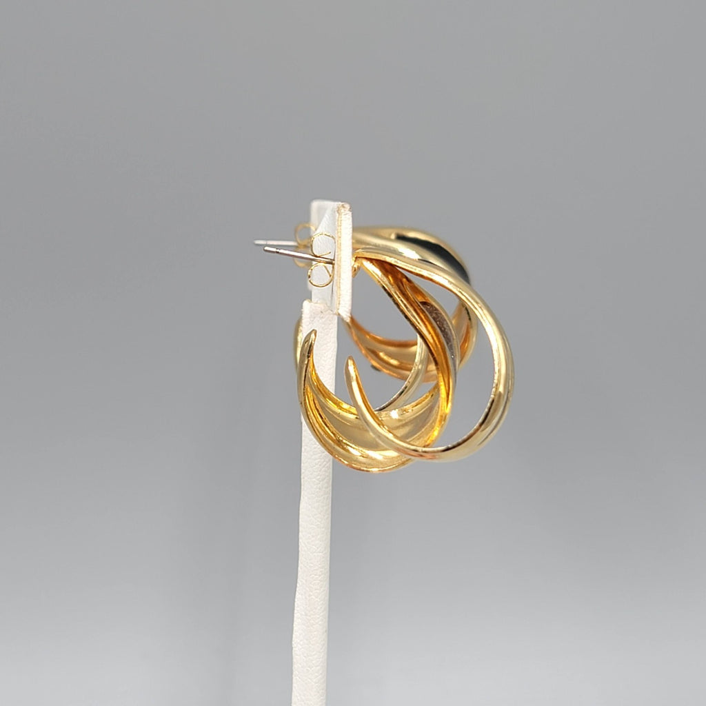 Vintage Double Hoops Pierced Earrings Black Enamel Statement Gold tone Drop 
