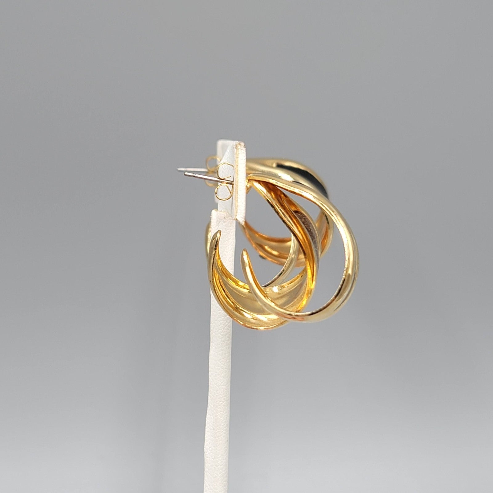 Vintage Double Hoops Pierced Earrings Black Enamel Statement Gold tone Drop 