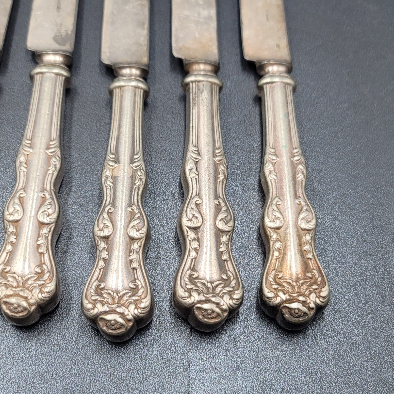 6 Antique Holmes Edwards Dinner Knives Flower 1 Serving Spoon