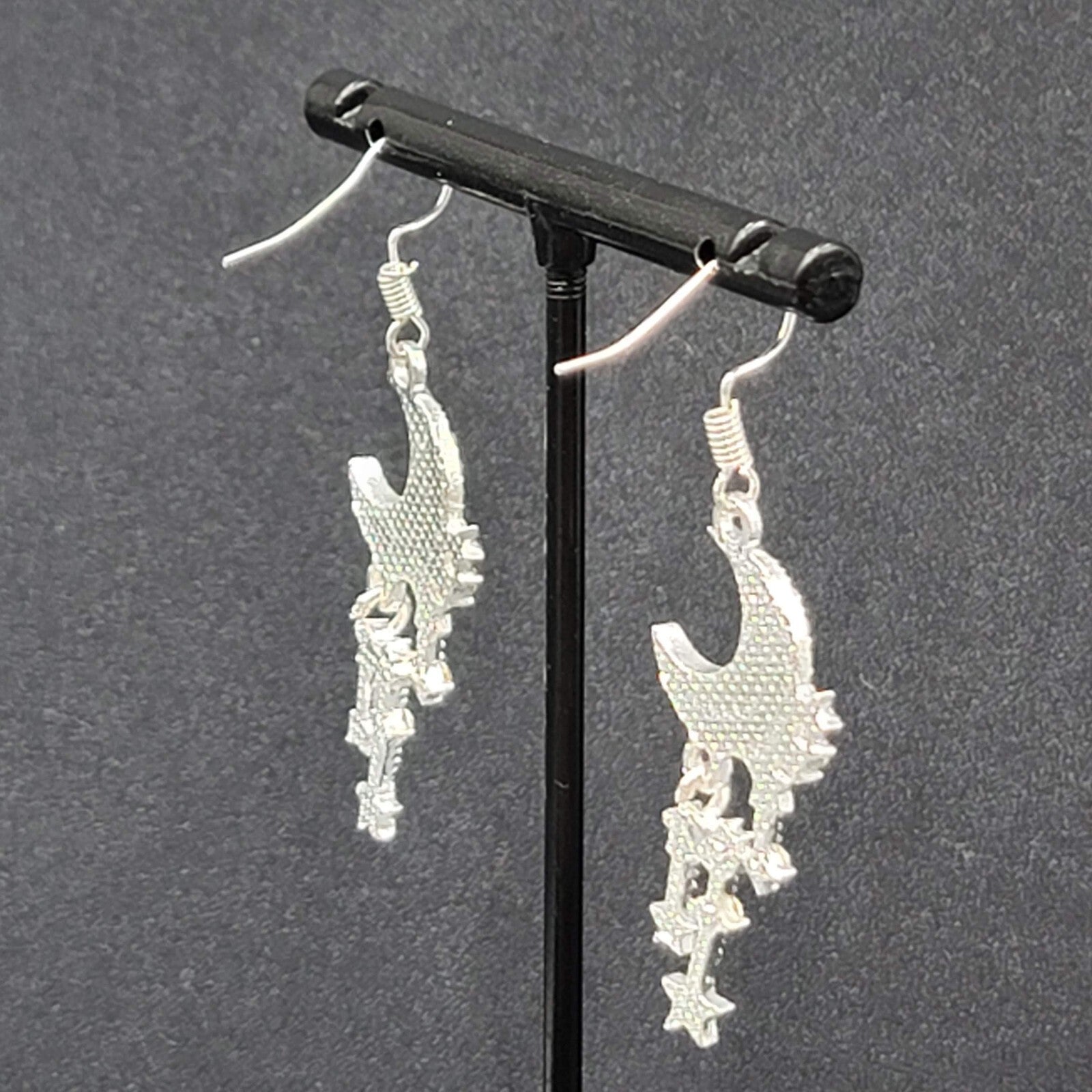 Moon Pierced Earrings Silver tone Crystal Rhinestone Dangle 1.5"