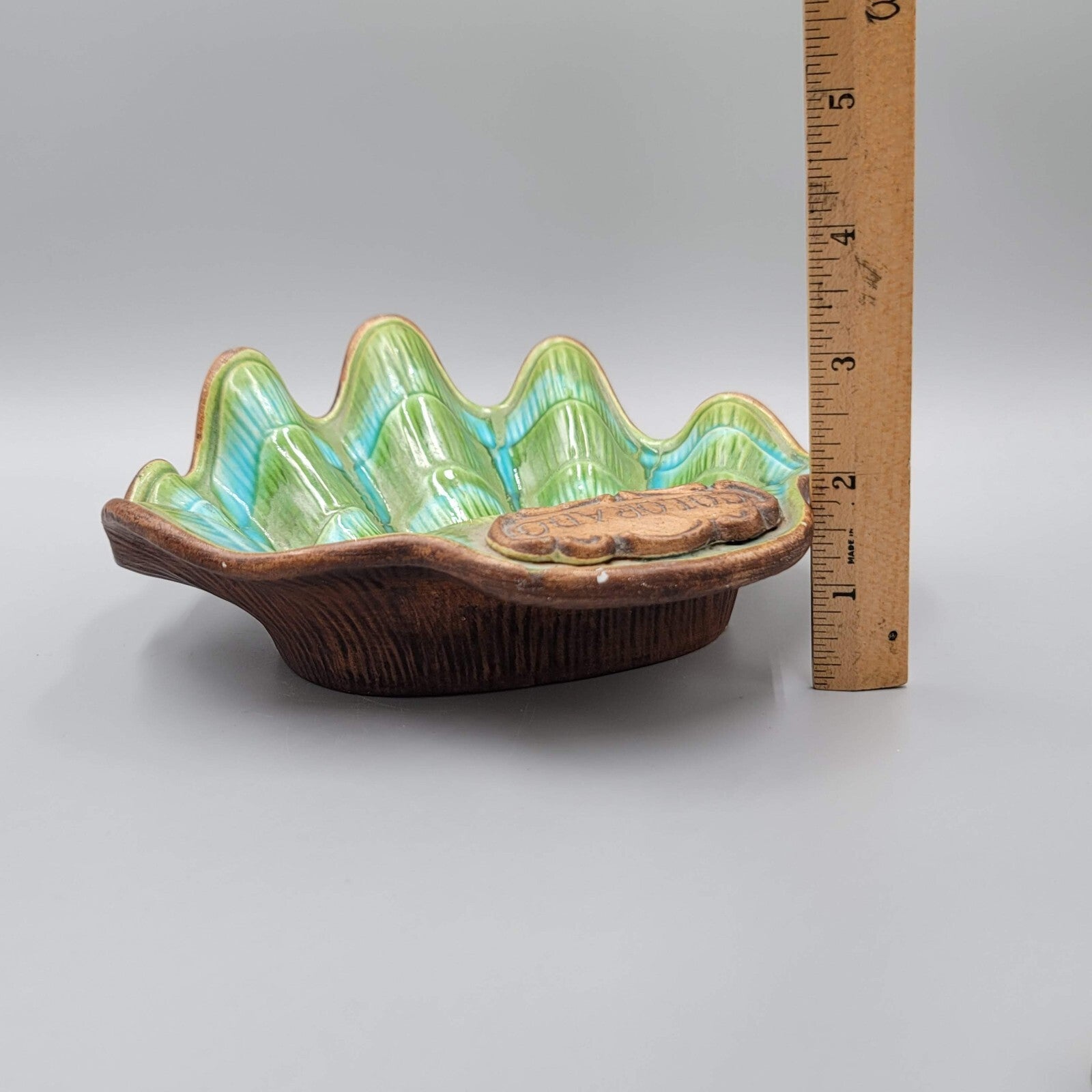 Vintage TREASURE CRAFT USA Shell Candy Dish Colorado Souvenir Green