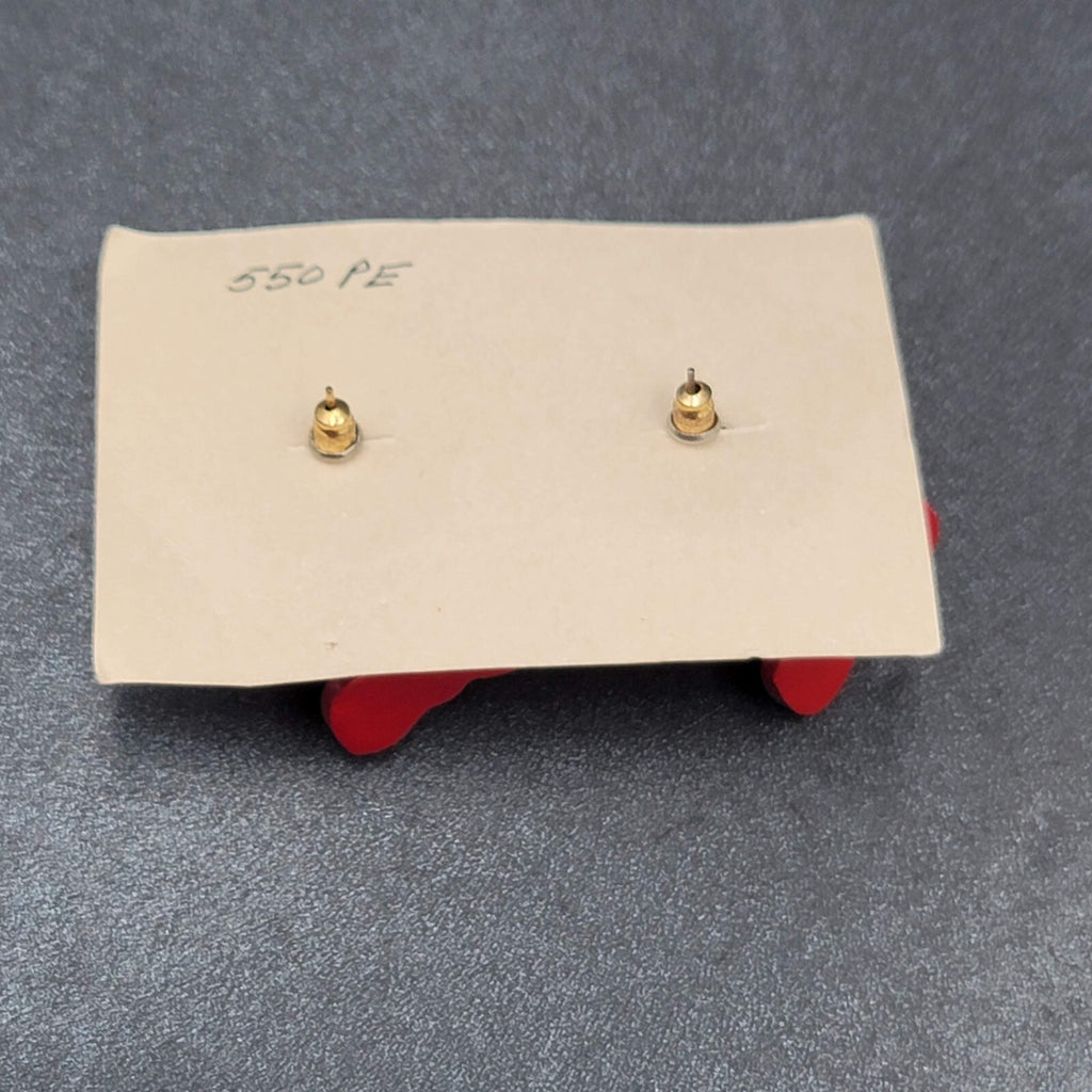Vintage Pierced Earrings Painted Wood Bowtie Dog Dangle 1.5" NOS