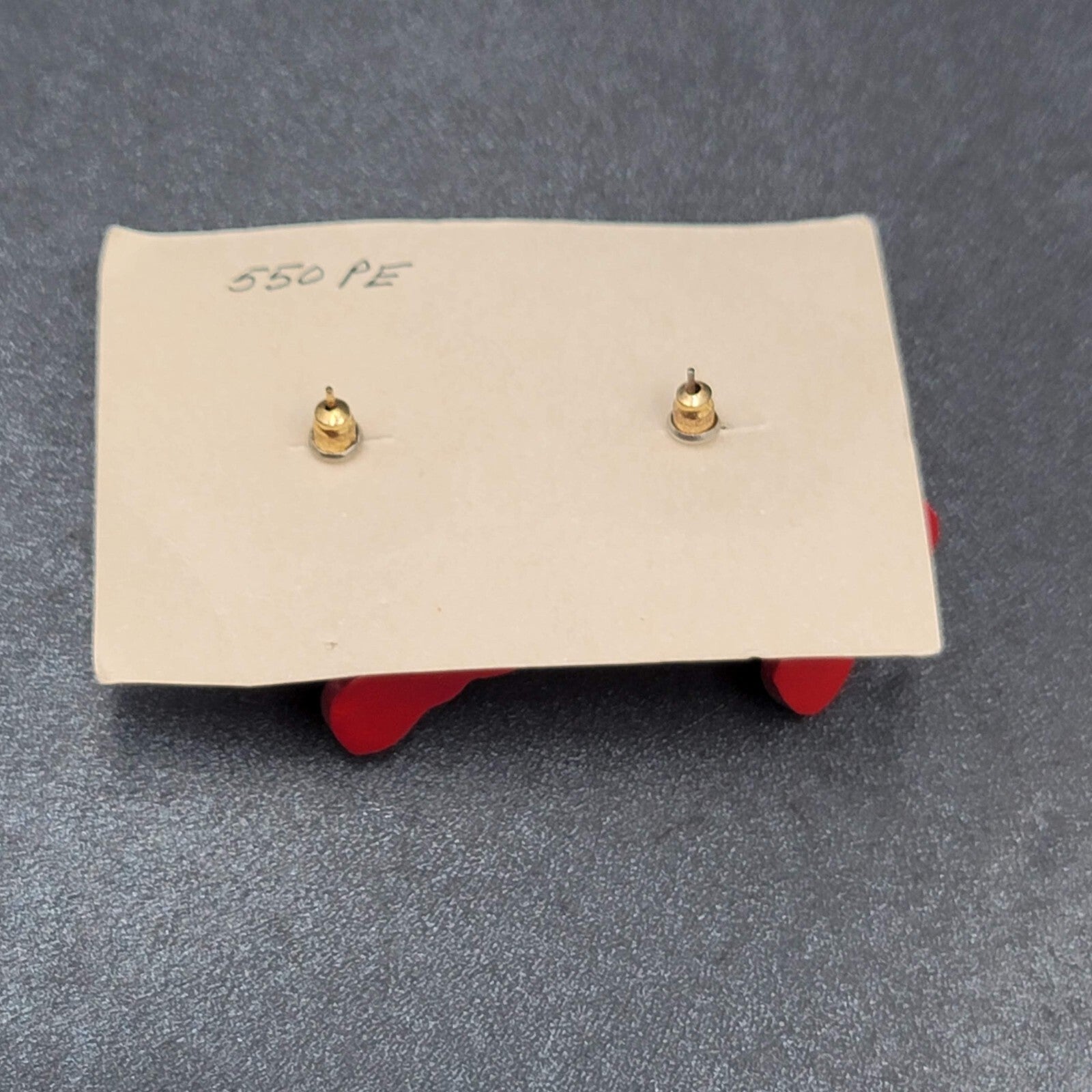 Vintage Pierced Earrings Painted Wood Bowtie Dog Dangle 1.5" NOS