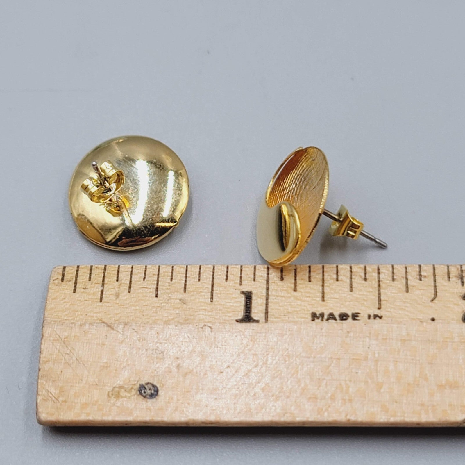 Vintage Pierced Earrings Gold Plated Textured Polished Studs 5/8"