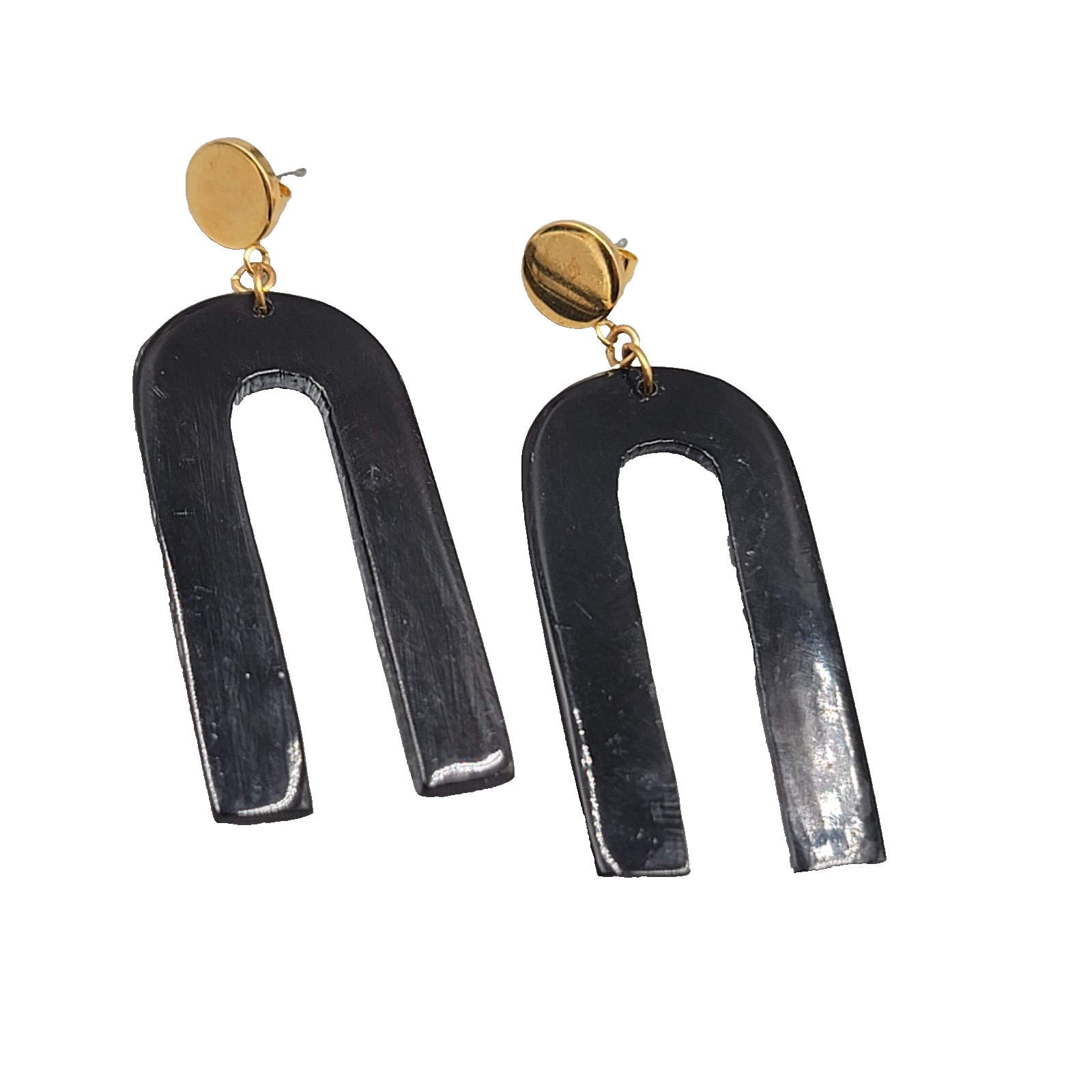 Carved Horn Statement Pierced Earrings Gold tone Dangle 2.5 in