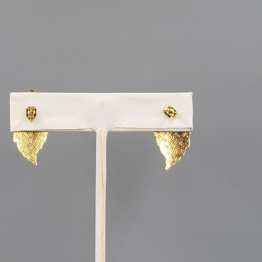 Vintage Guilloche Enamel Pierced Earrings Gold tone Green Black Drop 1 1/8"