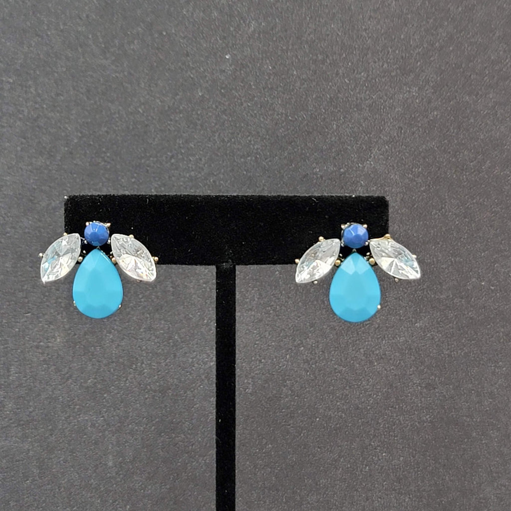 Pierced Earrings Blue Acrylic Bee Flower Design Drop 3/4"