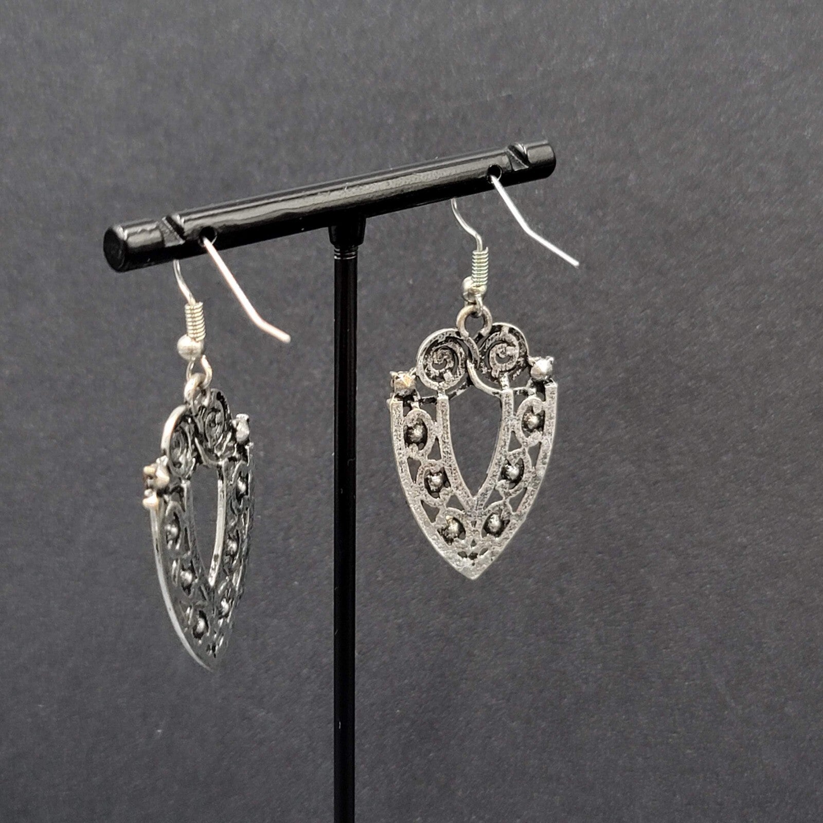 Pierced Earrings Silver tone Orange Rhinestone Dangle 1 3/8"