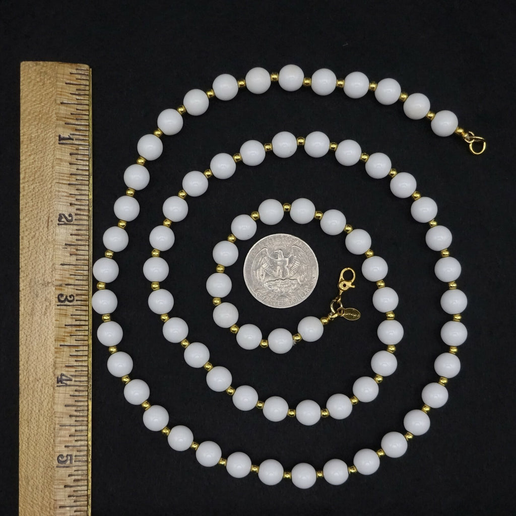 Vintage MONET White Gold tone Bead Necklace Estate Costume Jewelry 30"