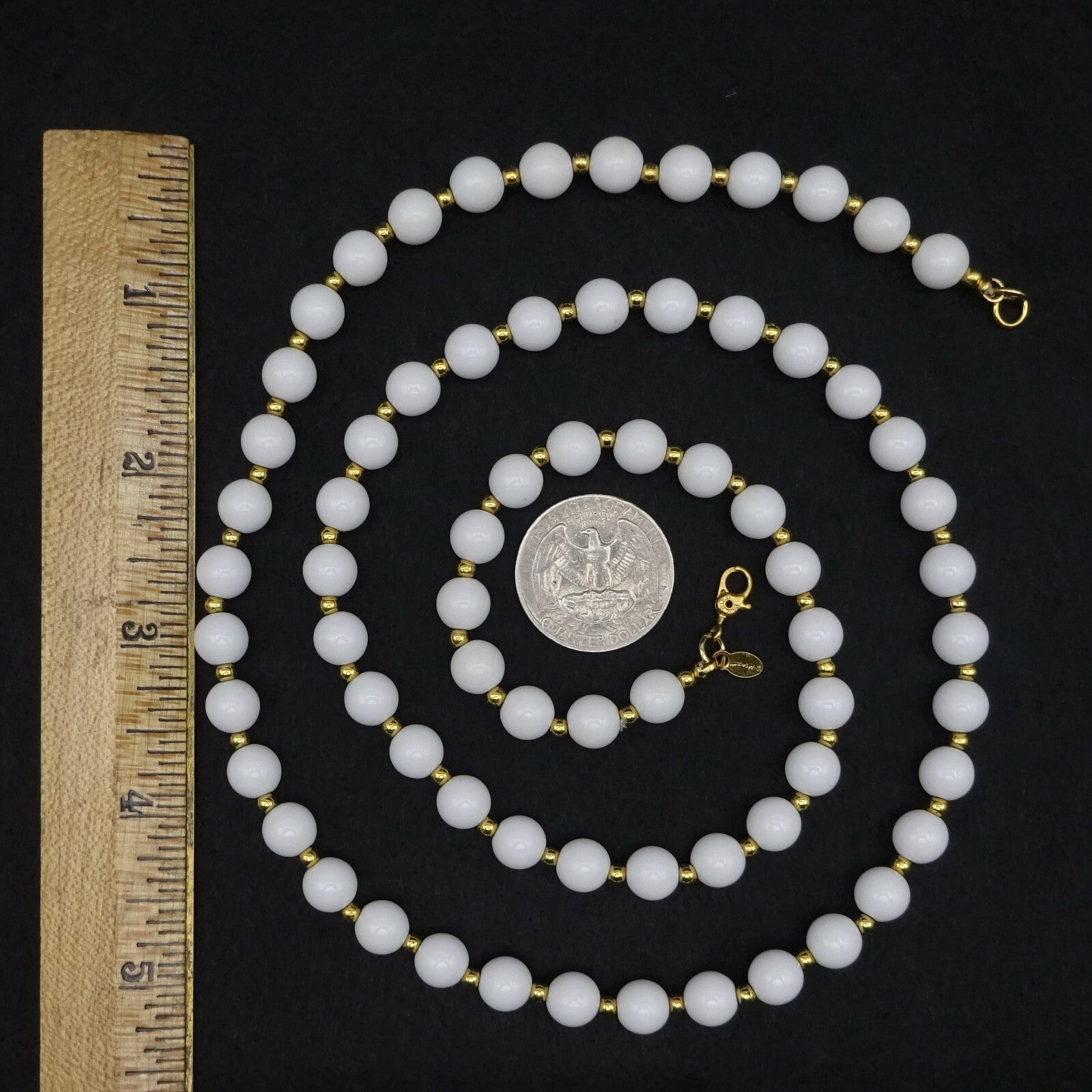 Vintage MONET White Gold tone Bead Necklace Estate Costume Jewelry 30"
