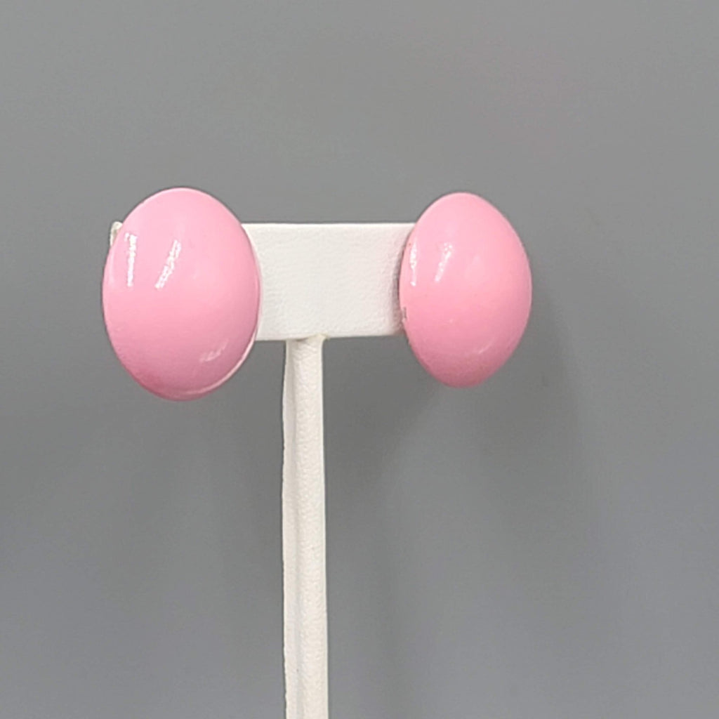 Vintage Pink Enamel Dome Pierced Earrings Pin Up Rockabilly 1 in
