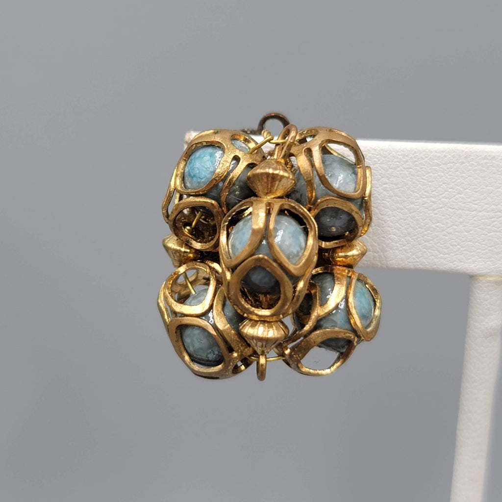 Vintage Clip on Earrings Caged Bead Statement 1 in