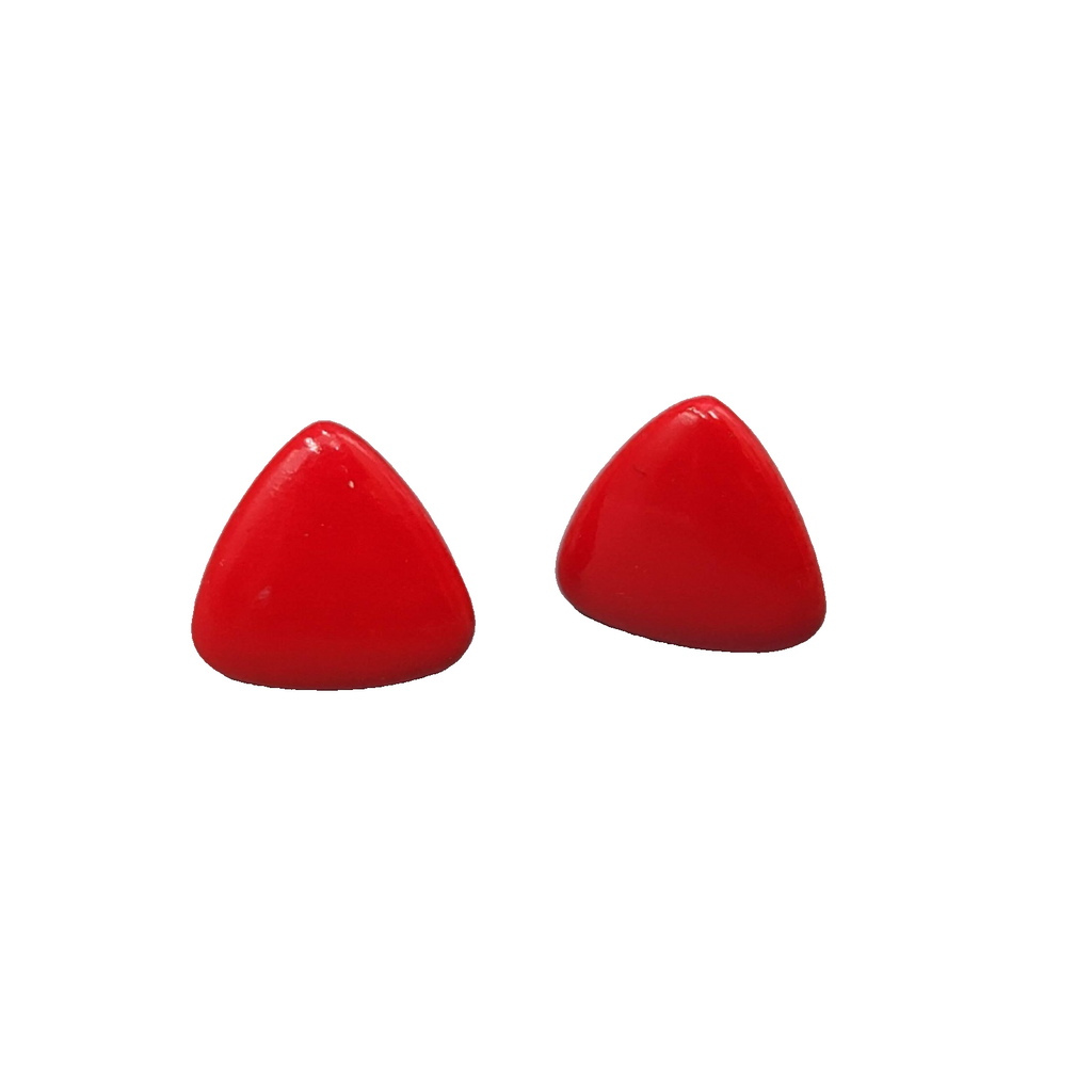 Vintage Red Enamel Triangle Studs Pierced Earrings 3/8 in