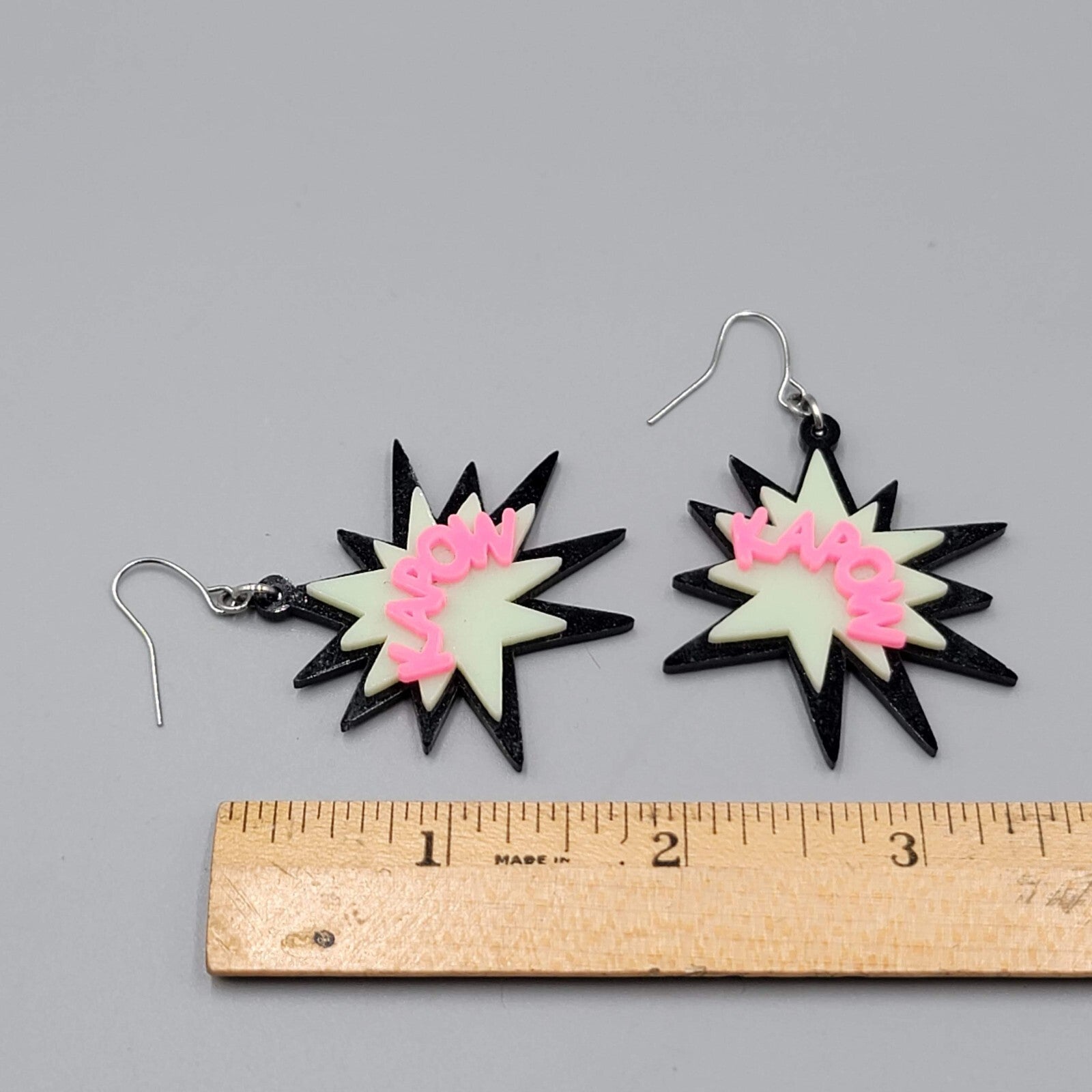 KAPOW Pierced Earrings Silver tone Hooks Multicolor Dangle 2"