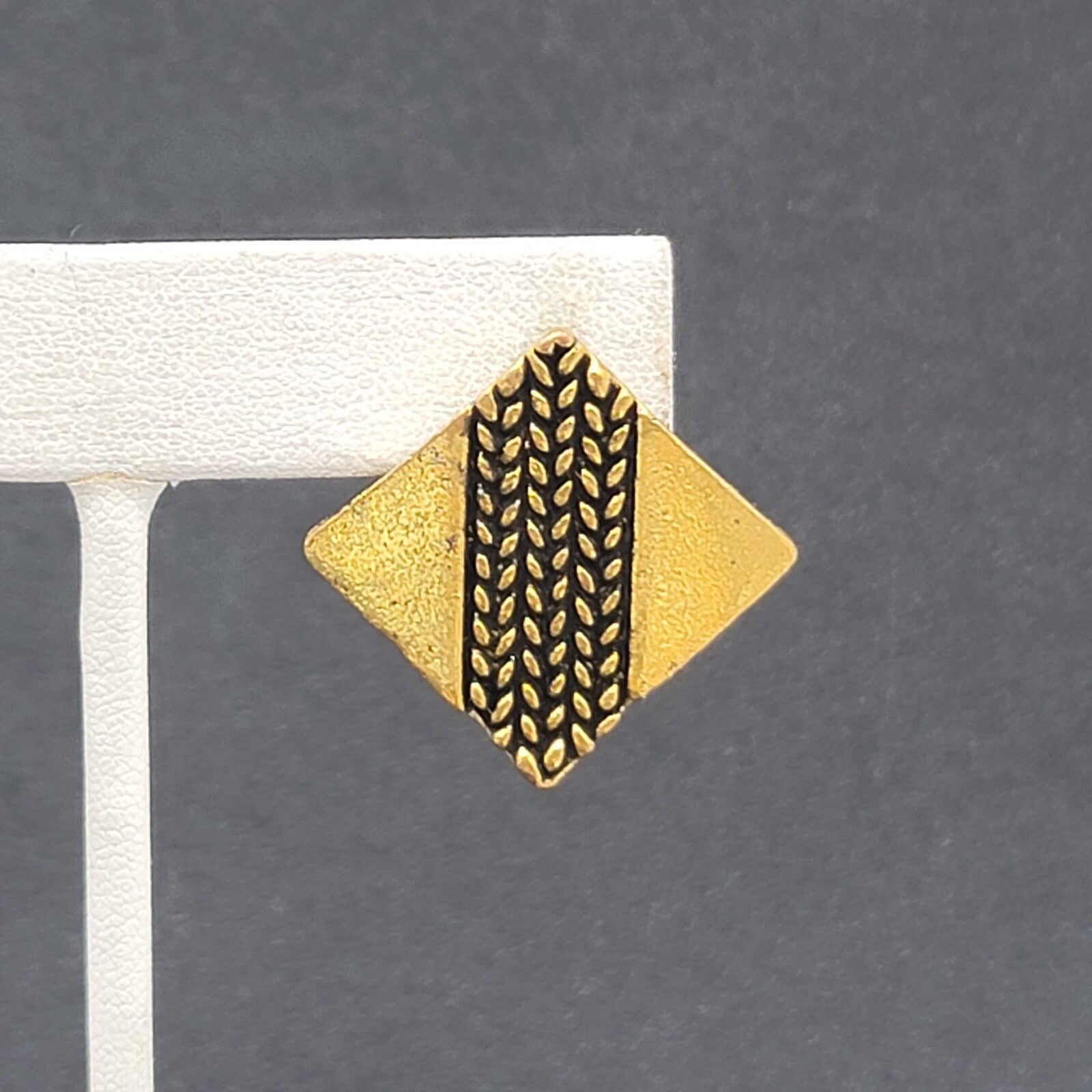 Pierced Earrings Antiqued Gold tone Brutalist Square Drop 1"