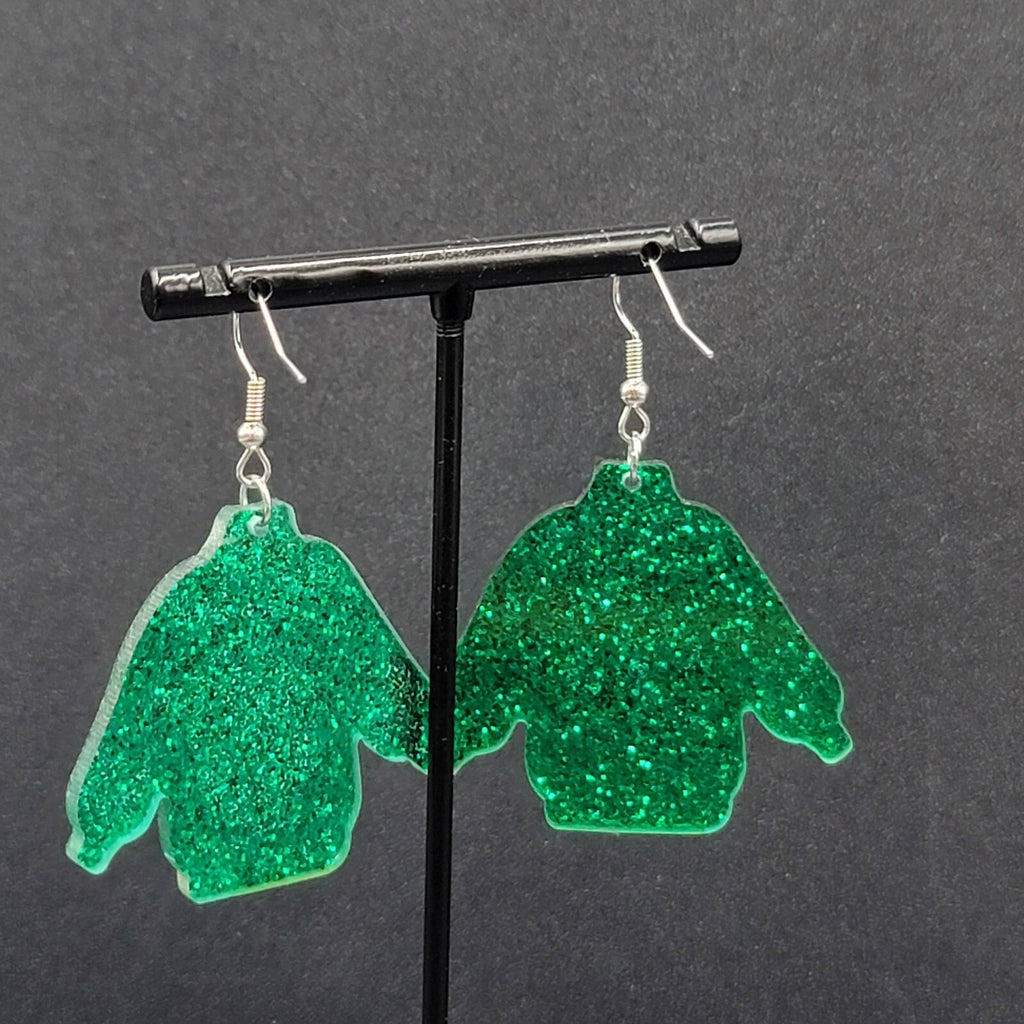 New Pierced Earrings Ugly Christmas Sweater Green Santa Claus Dangle 1.5"