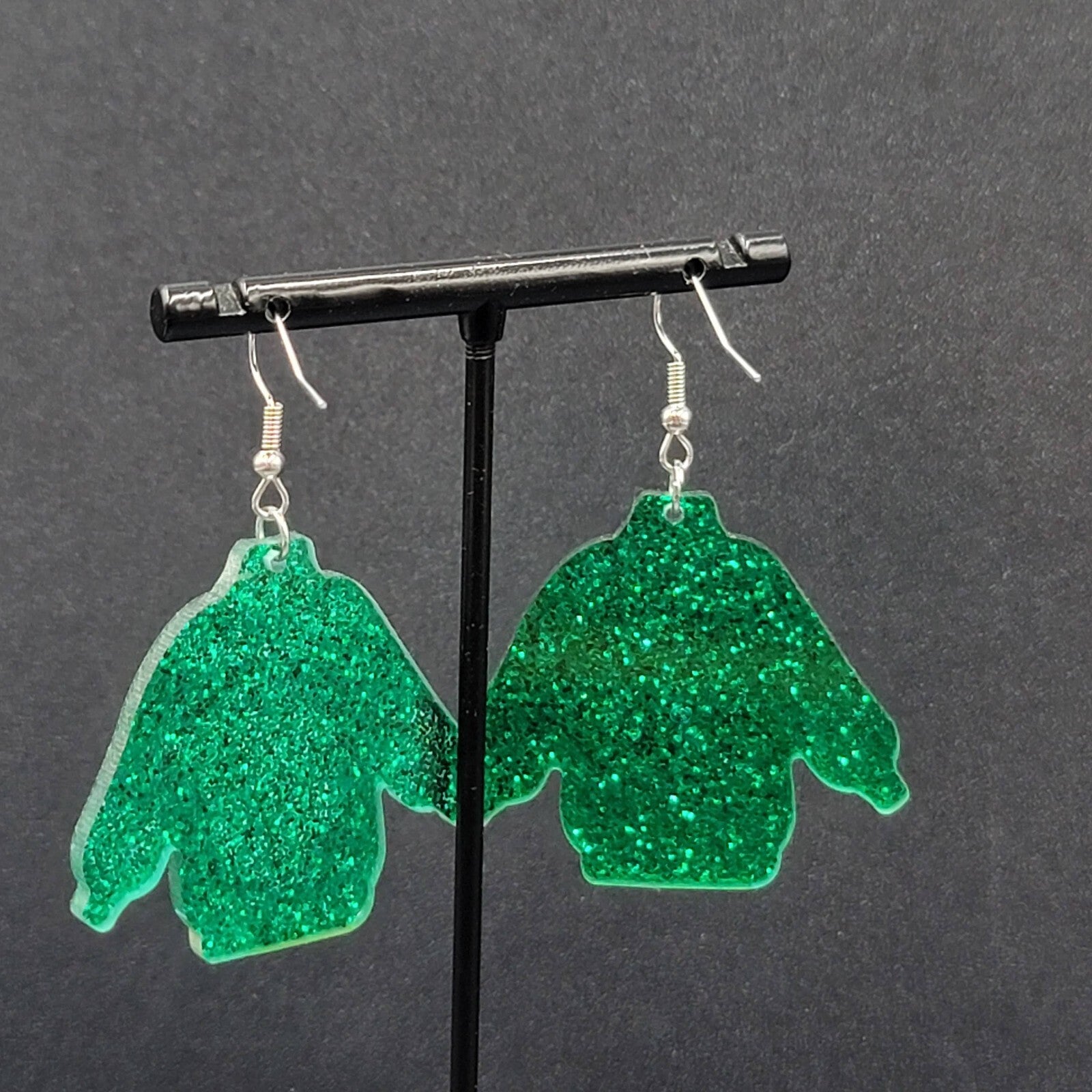 New Pierced Earrings Ugly Christmas Sweater Green Santa Claus Dangle 1.5"