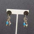 Pierced Earrings Tri tone Metals Glass Bead Modernist Dangle 1.75"
