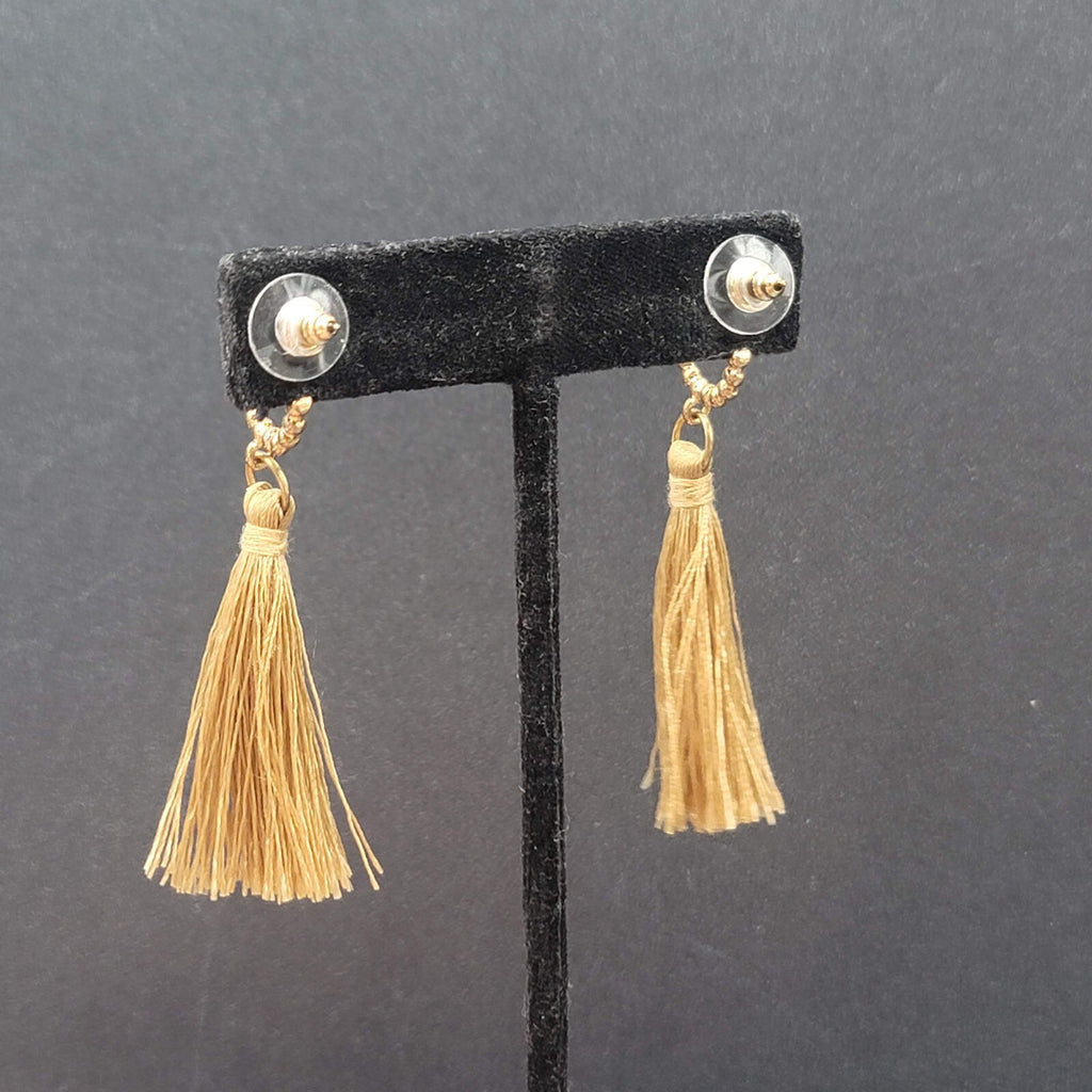 Pierced Earrings Gold Plate Hoops Thread Tassels 2.25"