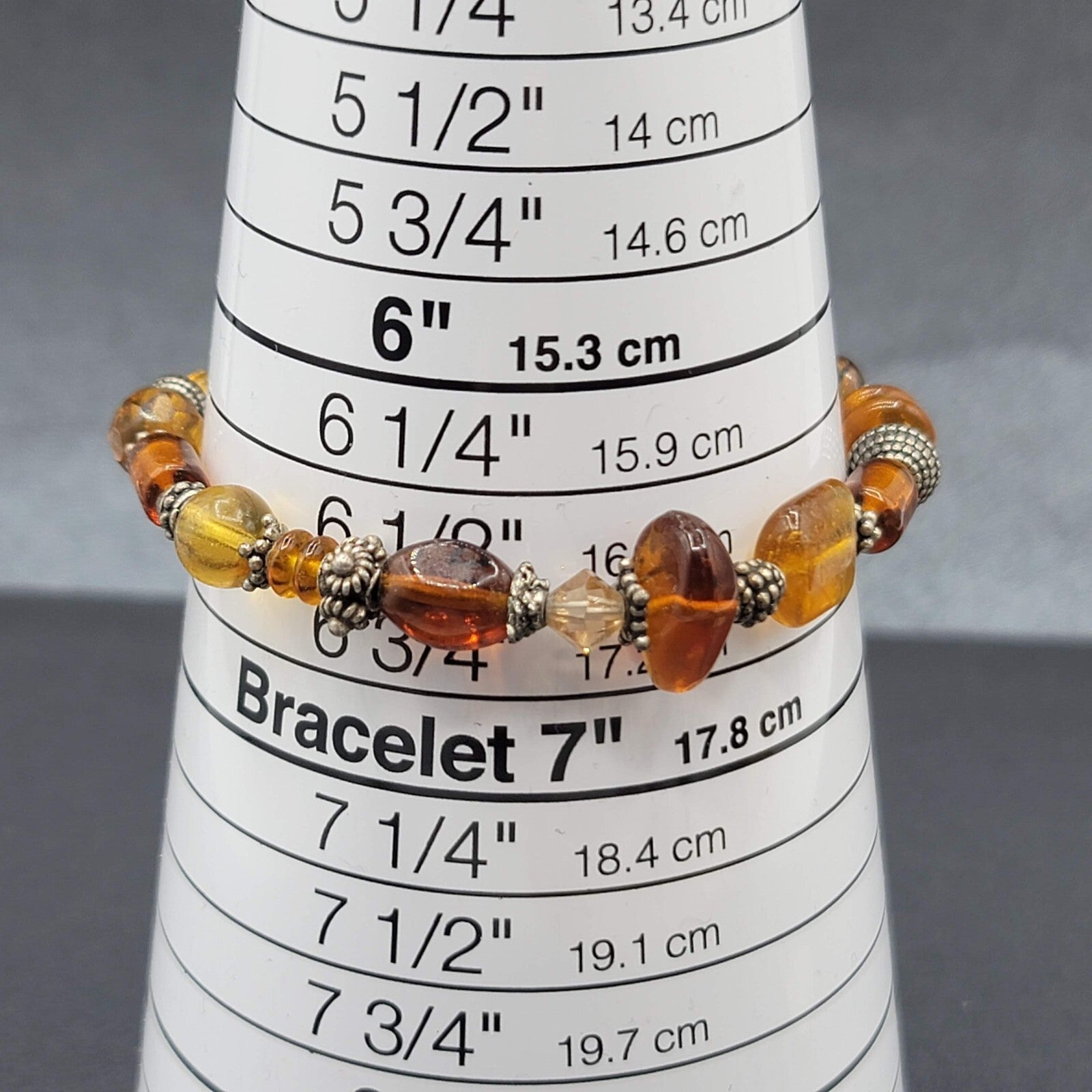 Glass Beads Bracelet Silver tone Boho Toggle Clasp 6.75 in