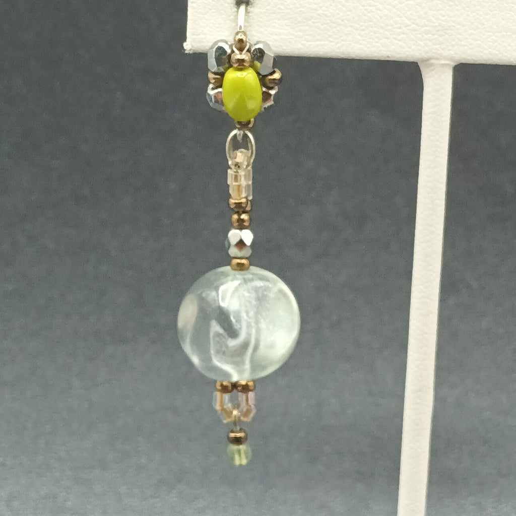 Pierced Earrings Silver tone Multicolor Clear Glass Beaded Dangle 2 1/4"