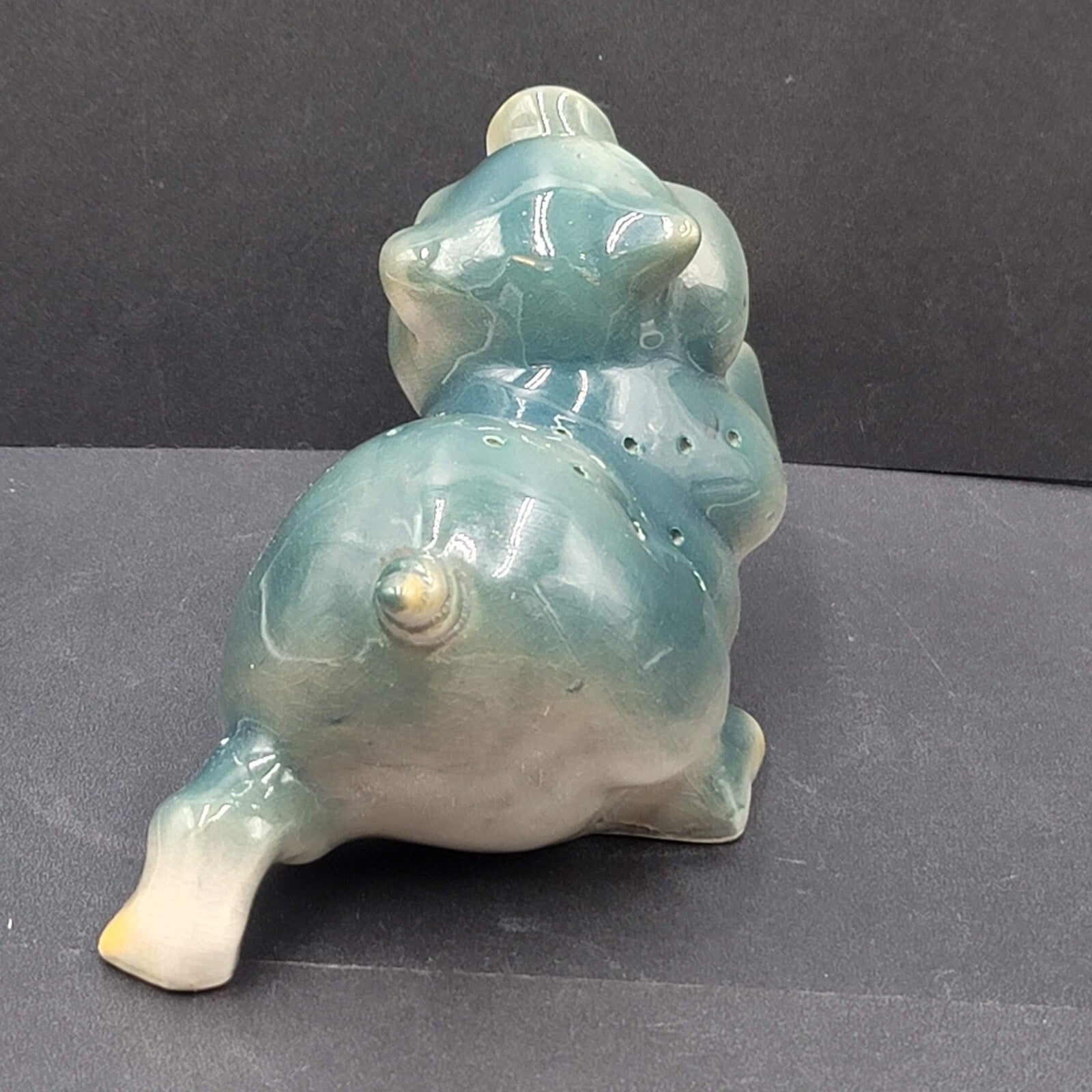Vintage Blue Green Pig Toothpick Appetizer Server Ceramic MCM 7" x 3.5”