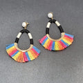 SugarFix Pierced Earrings Rainbow Black White Tassel Dangle Hoops 3"